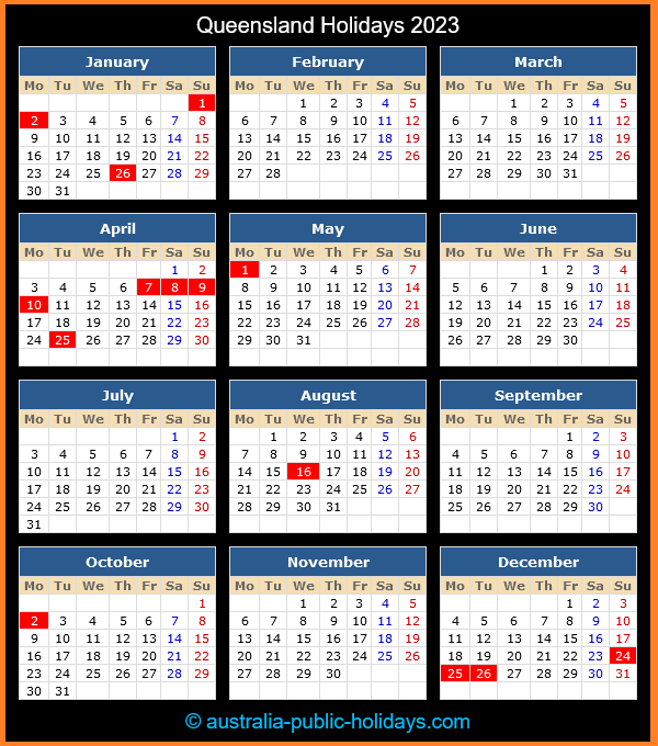 Queensland Holiday Calendar 2023